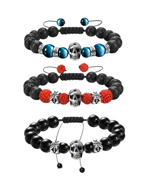 FF假朋友骷髅头火山岩手链男女