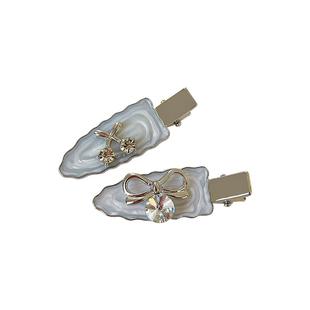 气质银色水钻蝴蝶结樱桃发夹女侧边刘海夹碎发鸭嘴夹子发卡头饰夏