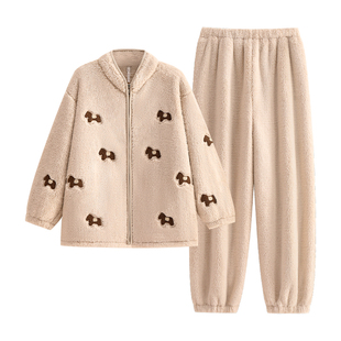 悦内情侣睡衣女冬季法兰绒加绒加厚珊瑚绒家居服男款冬天保暖套装