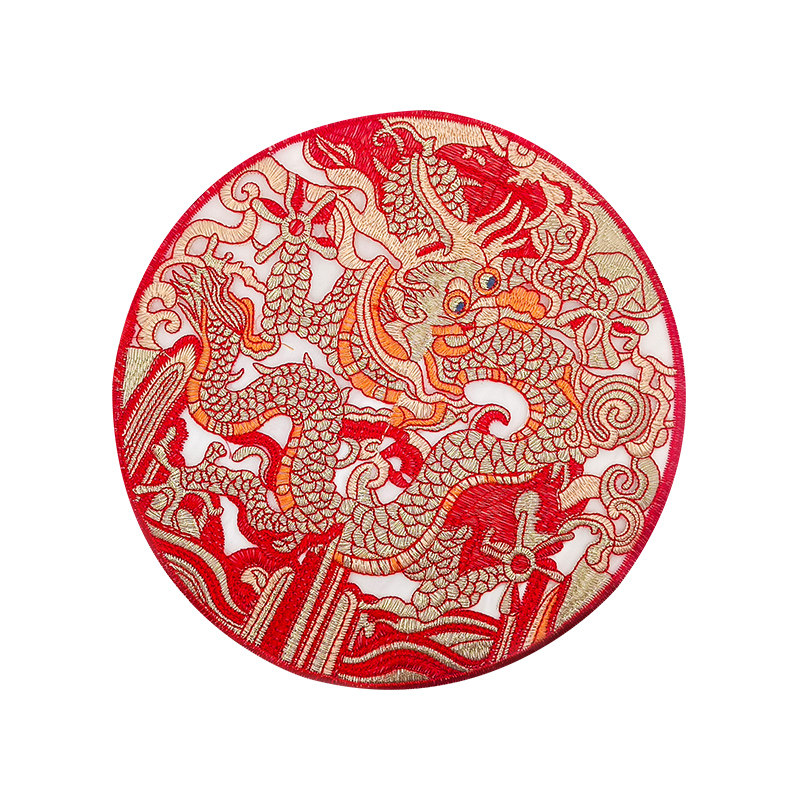 中国风刺绣布贴牛仔裤新中式装饰补丁圆形国潮衣服民族风绣花贴布