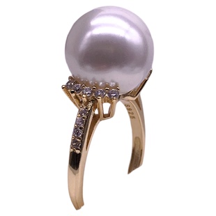 南洋珍珠粉金珠12-13mm戒托925纯银镶嵌锆石戒指简约指环送妈妈