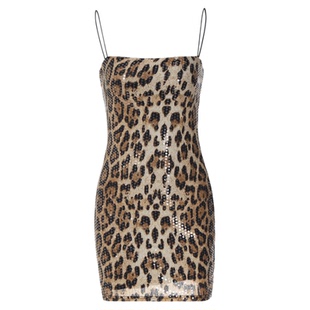 gusty欧美辣妹风野性豹纹亮片吊带裙夜店风御姐紧身包臀短裙子 夏