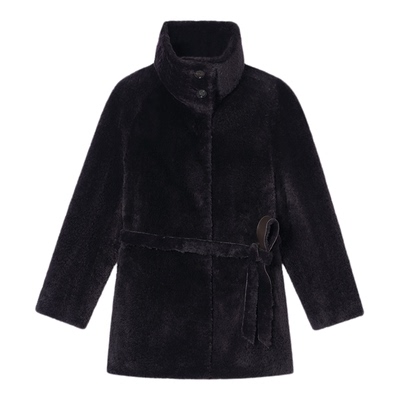 诗篇专选海军领中长款直毛皮毛一体外套2025冬季新款