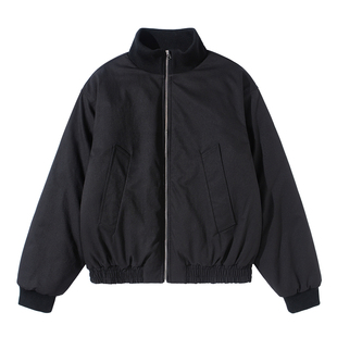 黑色短款立领棉服夹克轻薄男生2025新款冬季宽松加厚保暖棉衣外套