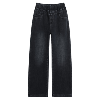 加长版加绒阔腿牛仔裤女高腰显瘦大码松紧腰保暖宽松紧腰直筒长裤