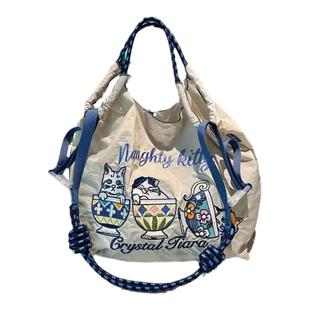 高圆圆ballchain包包刺绣环保手提包女斜挎单肩大容量尼龙帆布包