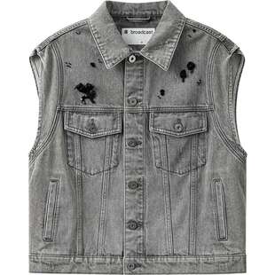 【倪妮同款】播复古做旧牛仔马甲女夏新宽松洋气上衣BDS2MD2686