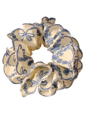 蓝色刺绣双层大肠发圈女高级感