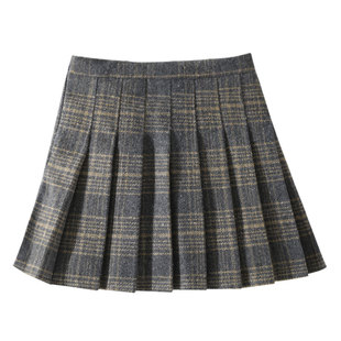 女童百褶裙2025秋冬加厚格子短裙洋气毛呢裙中大童裙子儿童半身裙