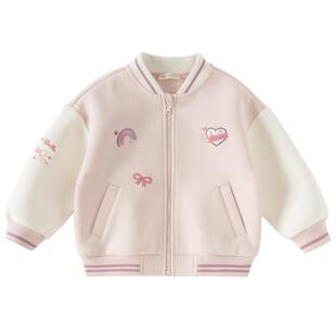 戴维贝拉儿童外套春季新款棒球服女童休闲夹克宝宝甜美撞色衣服