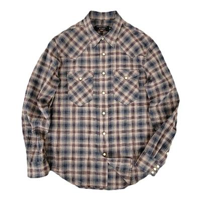 西里布尖领长袖格子水洗