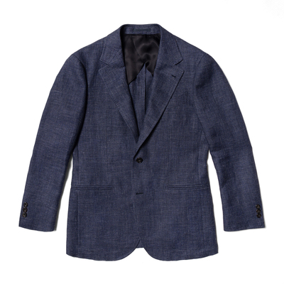 CM那不勒斯皇后意大利Drago深灰湖蓝羊毛亚麻混纺全麻衬单西756