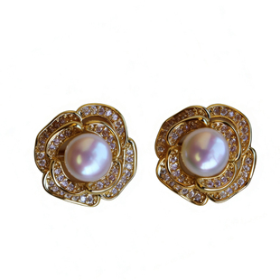 玫瑰的故事黄亦玫刘亦菲同款玫瑰珍珠耳环珍珠耳钉高级感耳饰