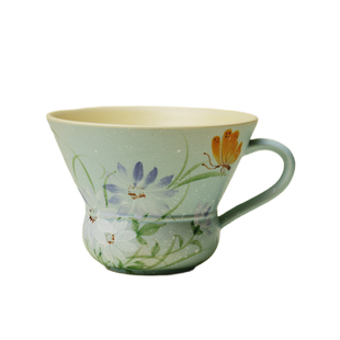 束刻 手绘花涧陶瓷茶杯釉下粉彩陶瓷主人杯精致女士咖啡杯水杯子