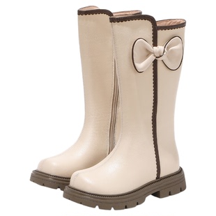 女童鞋子儿童长筒靴2025新款冬季小女孩百搭高筒靴加绒女宝宝皮靴