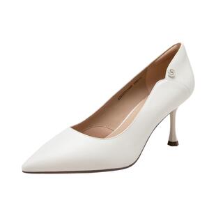 【静音系列】千百度女鞋春秋舒适漆皮单鞋通勤真皮高跟鞋细跟气质