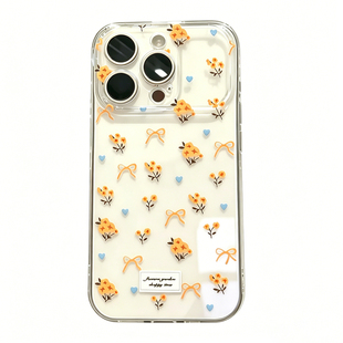黄色蝴蝶结碎花手机壳适用iPhone16/17promax巨好看小米17PRO不撞款华为PURA90高颜值荣耀600新款vivoX300软