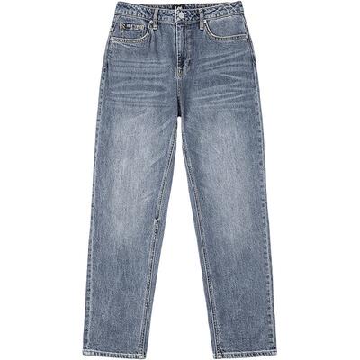 【张凌赫代言】Lee411舒适高腰小直脚中浅蓝色女牛仔裤潮流A08846