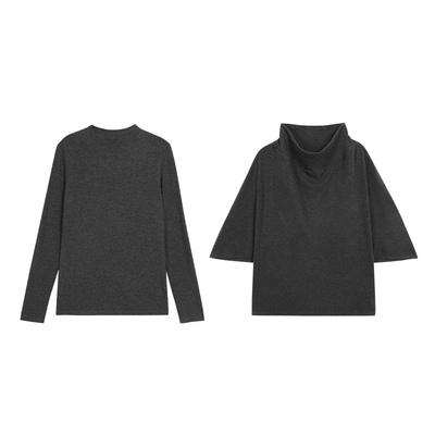 pusumede 艺术气息 慵懒堆堆领宽松中袖T恤女半高领针织衫两件套