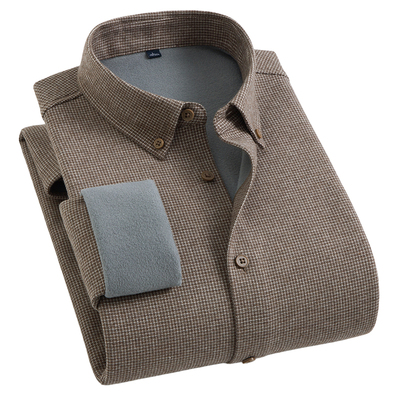 新款男纯棉长袖衬衫磨毛加绒加厚