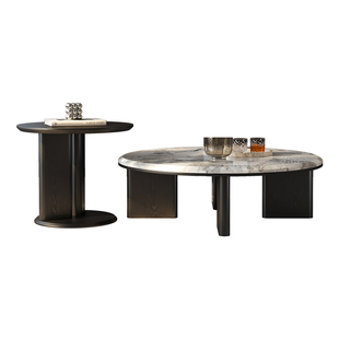 帕沙曼意式极简大理石茶几设计高级感艺术圆形茶台小边几客厅家用