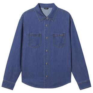 热风2026年春季新款女士简约牛仔衬衫舒适纯棉通勤风方领