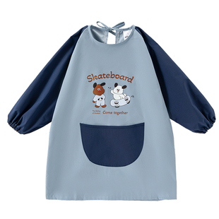 儿童长袖罩衣幼儿园美术书法防脏反穿衣学生画画防水围裙可印logo