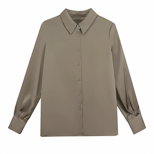 古蒂歌高级感气质通勤白衬衫2026春秋职业百搭醋酸锻面轻奢女衬衣