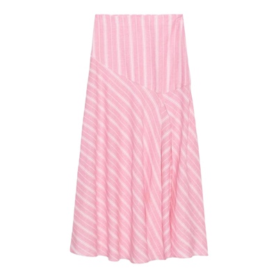 度假风粉红条纹亚麻迷笛裙