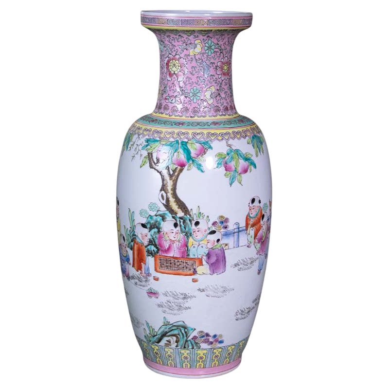 景德镇粉彩童子对瓶花瓶60CM