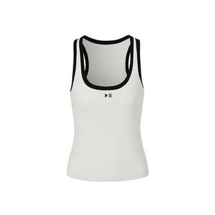 LEDIM WANG撞色刺绣工字背心女2026春季新款白色包边修身内搭上衣