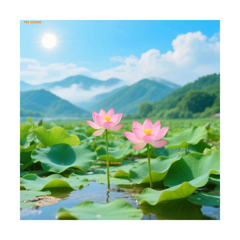 聚宝盆青山绿水荷花向日葵墙贴办公室聚财玄关客厅装饰贴纸自粘贴