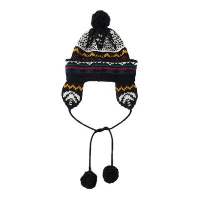 LEDIM WANG毛球提花针织帽女冬季新款毛线帽圣诞新年软糯护耳帽子