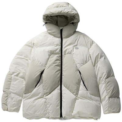 极度寒冷美式连帽拼接撞色羽绒服