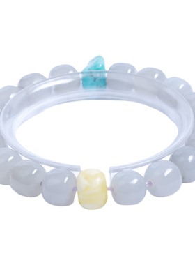 10*9mm冰烟紫和田玉手串搭配蜜蜡原矿绿松石简约手链女款单圈珠串