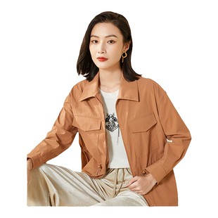 乔万尼新款春装风衣外套小个子女简约设计短款气质高级感EF3B829