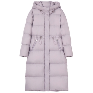 【匈牙利白鹅绒】LANCY/朗姿2025冬新款气质抽绳收腰连帽长羽绒服