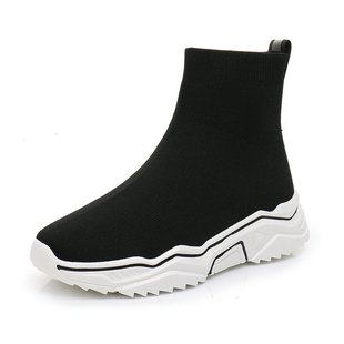老爹袜子鞋女2025春季新款弹力透气飞织运动高帮百搭弹力短靴单鞋