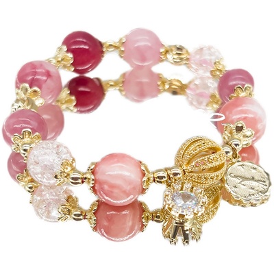 原创设计紫水晶手串冰种阿根廷红纹石粉水晶手链招桃花草莓转运