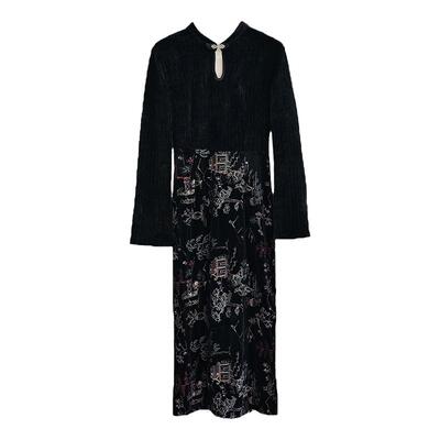 秋季新款国风修身丝绒刺绣连衣裙