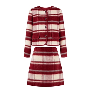 秋水伊人小香风千金感裙套装2025年秋冬新款女装格子毛呢两件套女