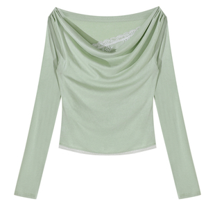 大于诗集 仅仙女可见 法式蕾丝针织衫女荡领打底衫假两件纯欲上衣