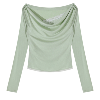 大于诗集 仅仙女可见 法式蕾丝针织衫女荡领打底衫假两件纯欲上衣