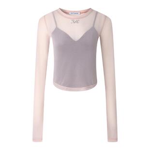 JAC FLEURANT春夏新品粉色薄纱烫钻叠穿两件套上衣高级百搭