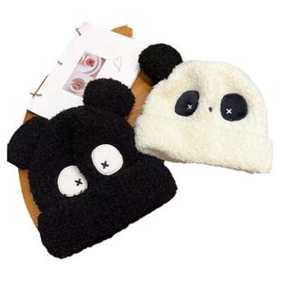 儿童熊猫帽子秋冬季男童女童2022年新款针织帽小孩宝宝保暖防风帽