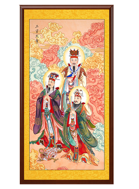 纯手绘三官大帝挂画工笔画