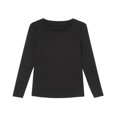 安莉芳秋冬蕾丝圆领厚款秋衣女长袖时尚修身舒适可外穿打底上装