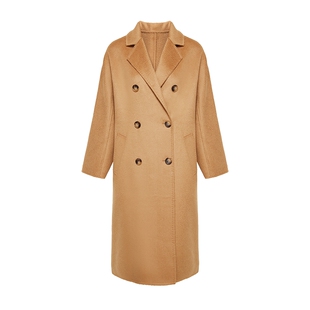 马天奴冬季新款通勤及膝中长款宽松茧型羊毛双面呢大衣外套保暖