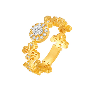 【商场同款】莱绅通灵传世金 鸢尾 限定款 足金钻石戒指 黄金钻戒