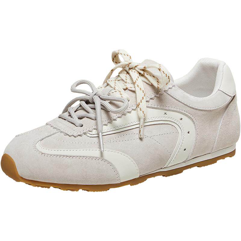 百思图春季新款真皮内增高德训鞋